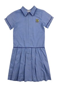 訂做小學連身校服裙  設計藍色格子短袖連身裙  幼稚園校裙中心  SU149